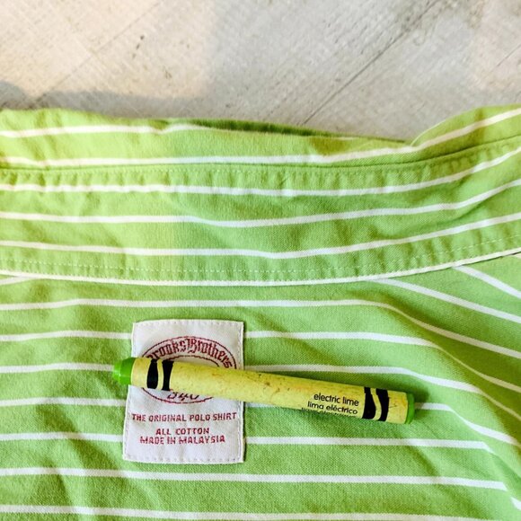 Brooks Brothers 346 Mens Shirt Long Sleeve Button Down Green Stripe Size L - Picture 10 of 13